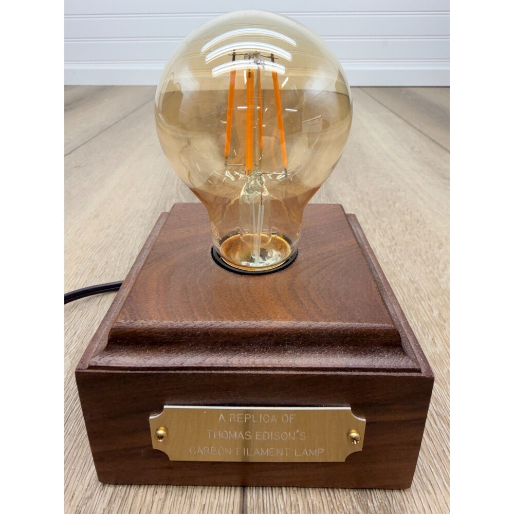 Vintage Carbon Filament Thomas Edison Lamp on Replica Walnut Base